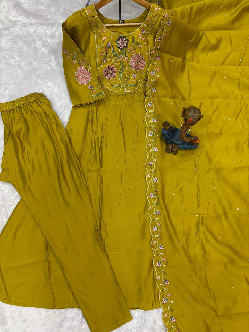 Pramukh Fab Mustard Color Viscose Roman Silk Kurta Set | Grocsy