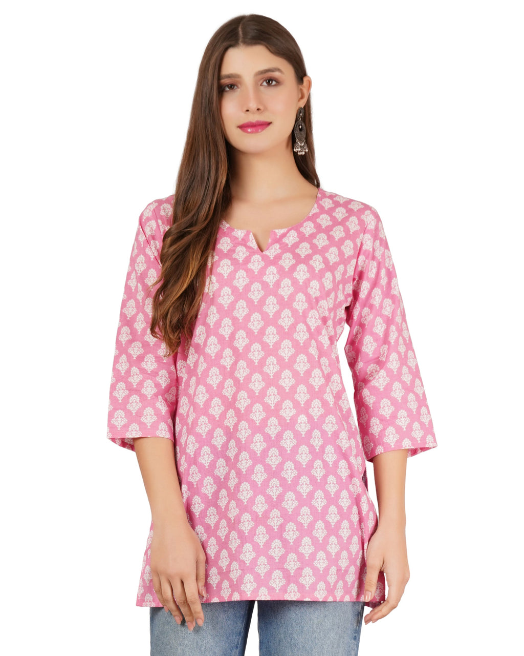 Jaitra Apparels Women Printed Pure Cotton Straight Kurta (Pink) | Grocsy
