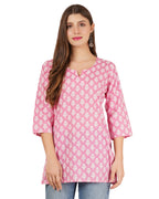 Jaitra Apparels Women Printed Pure Cotton Straight Kurta (Pink) | Grocsy