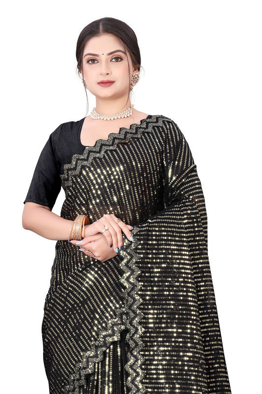 Dishitha Creation Indian Women's Designer Georgette Sequence Saree - Green | Grocsy
