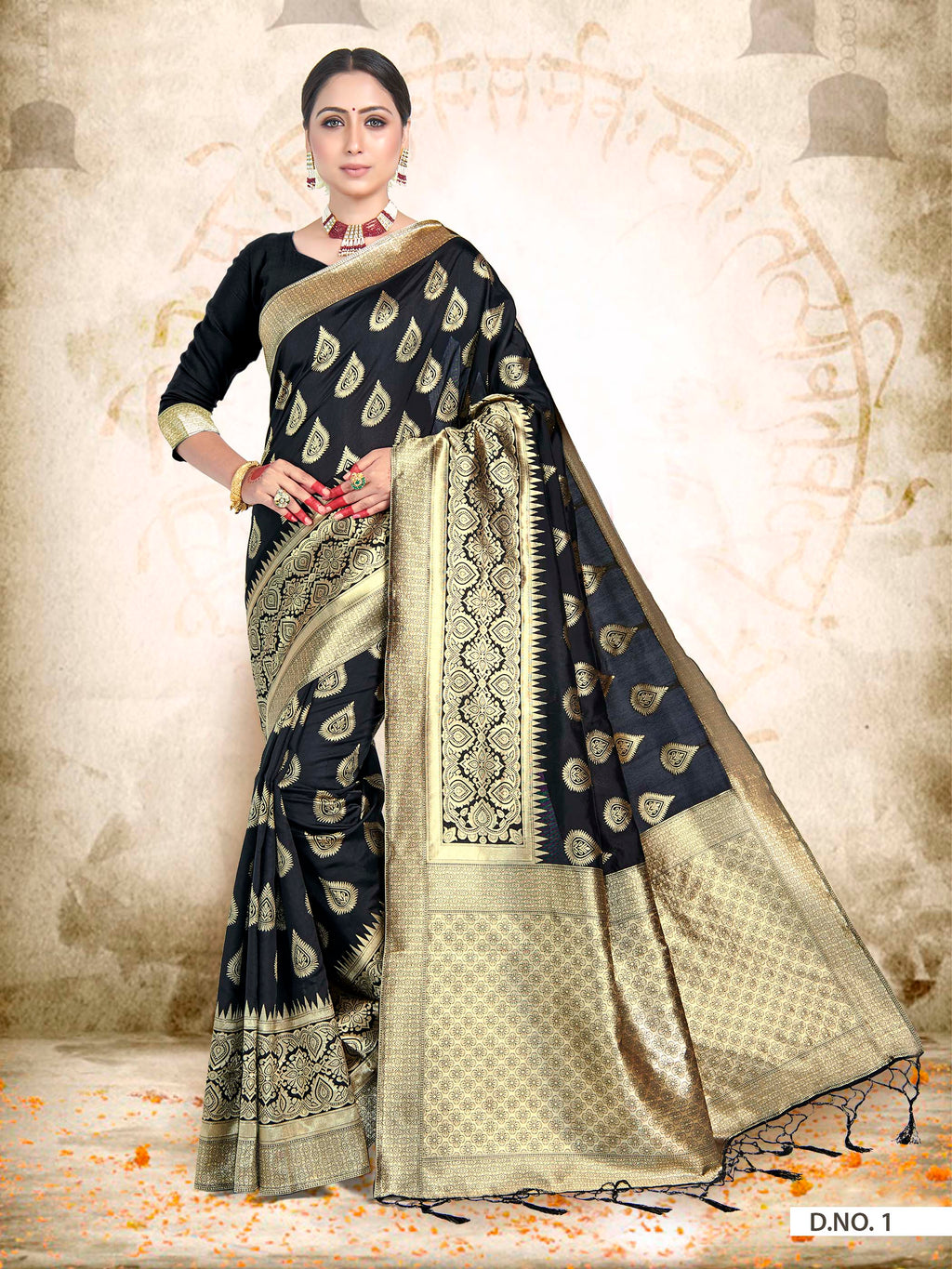 Vardha Black Woven Zari Drops Banarasi Saree | Grocsy