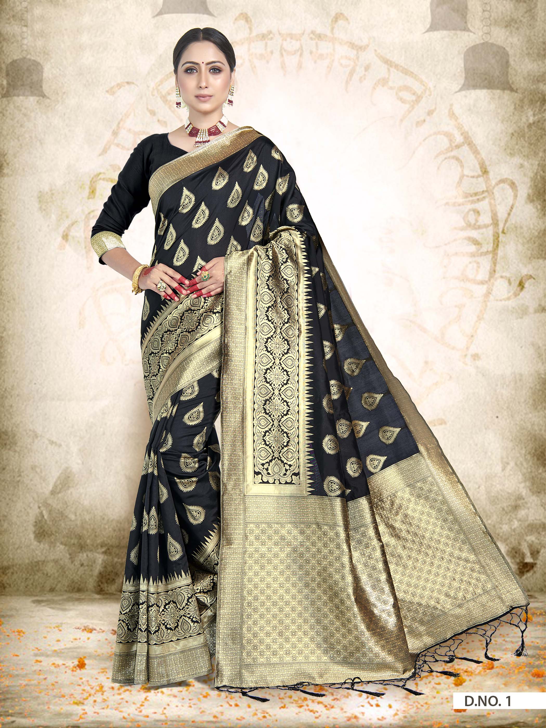 Vardha Black Woven Zari Drops Banarasi Saree | Grocsy