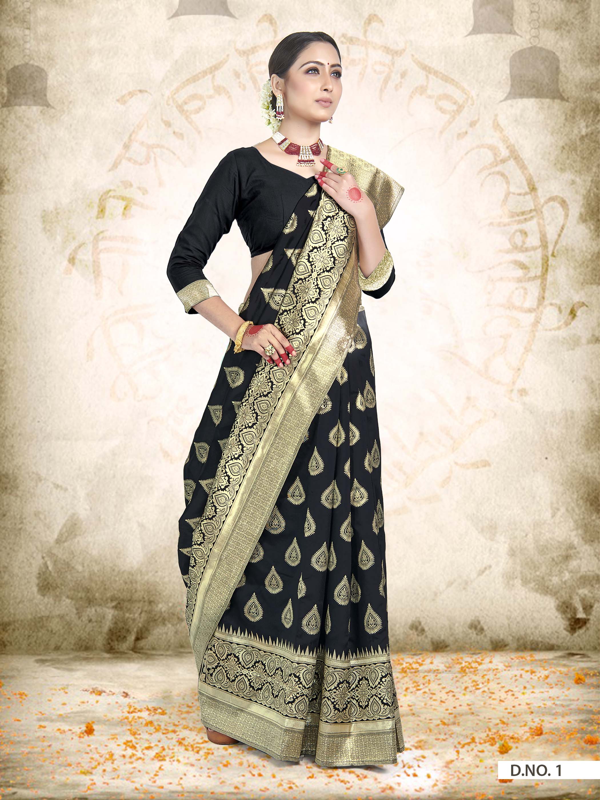 Vardha Black Woven Zari Drops Banarasi Saree | Grocsy