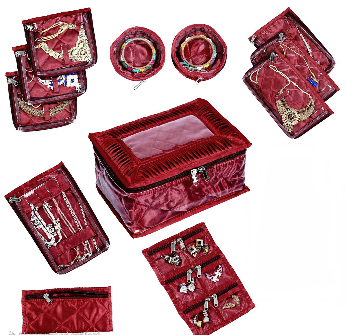 Asmaani Satin 12 Maroon Pocket Jewellery Organizer | Grocsy