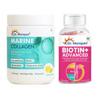 Dr. Morepen Biotin+ Advanced Tablets & DR. Morepen Marine Collagen Powder with Glutathione, Hyaluronic Acid, Resveratrol & Biotin Lemon Lime Flavour - Combo | Grocsy
