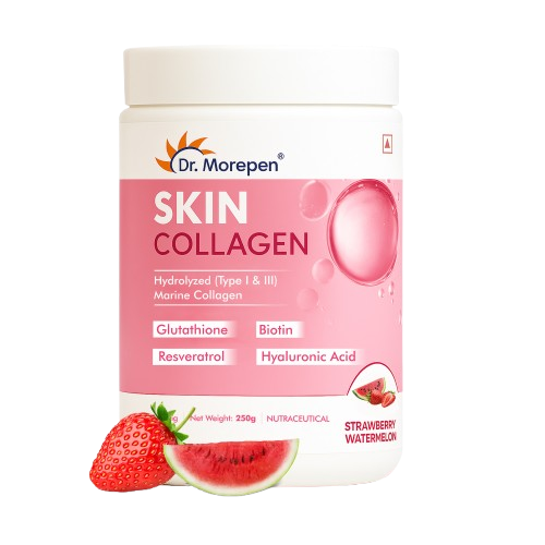 DR. Morepen Skin Collagen Powder with Glutathione, Hyaluronic Acid, Resveratrol &amp; Biotin Strawberry Watermelon Flavour | Grocsy