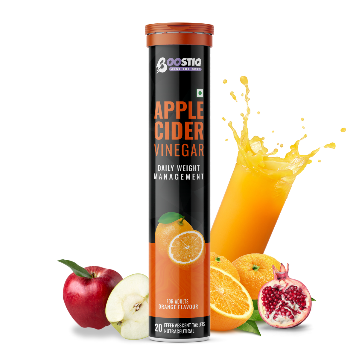 BOOSTIQ Apple Cider Vinegar Effervescent Tablets - Orange Flavour | Grocsy
