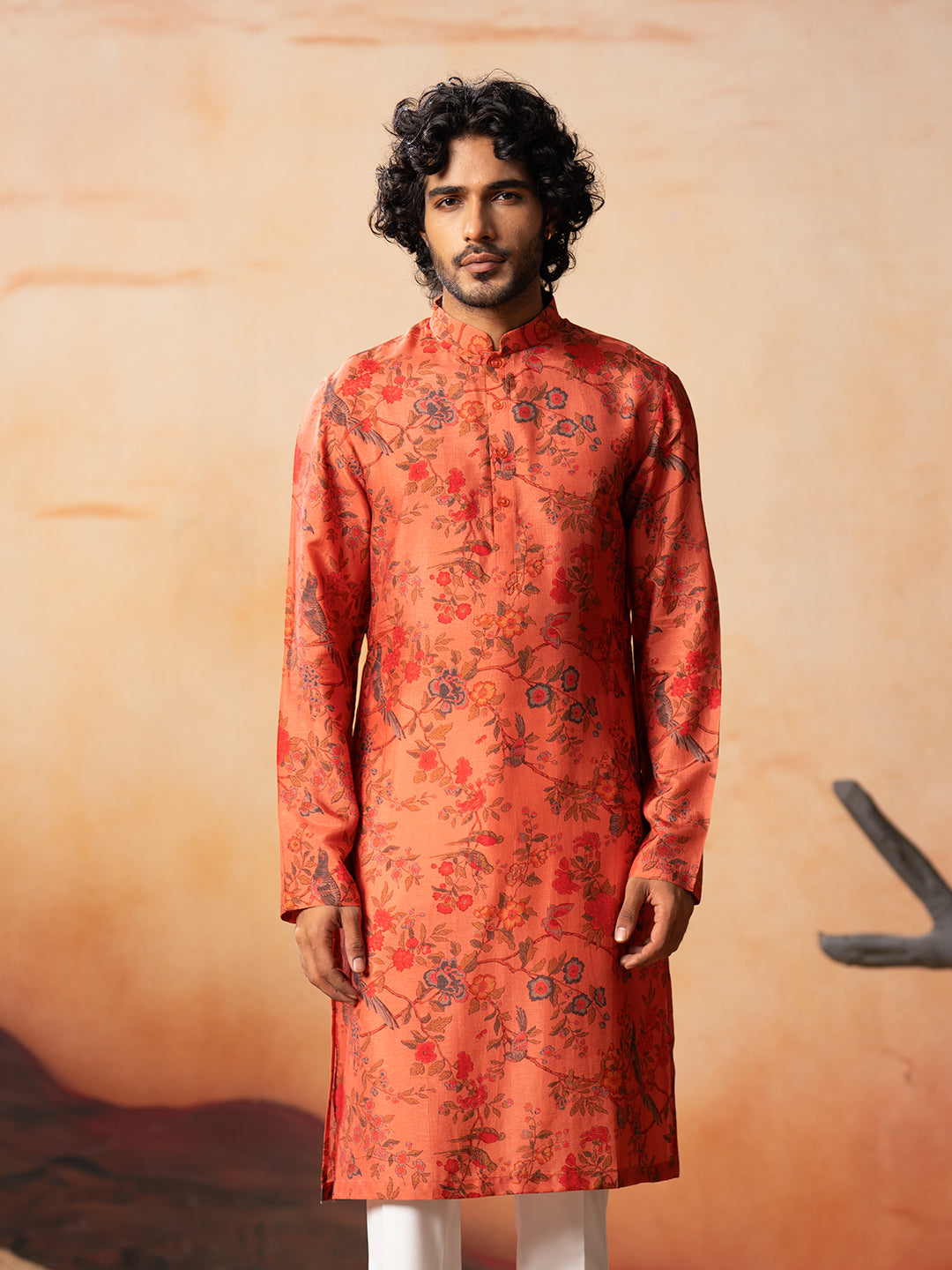Floral Jal Print Silk Kurta by Hilo Design | Grocsy