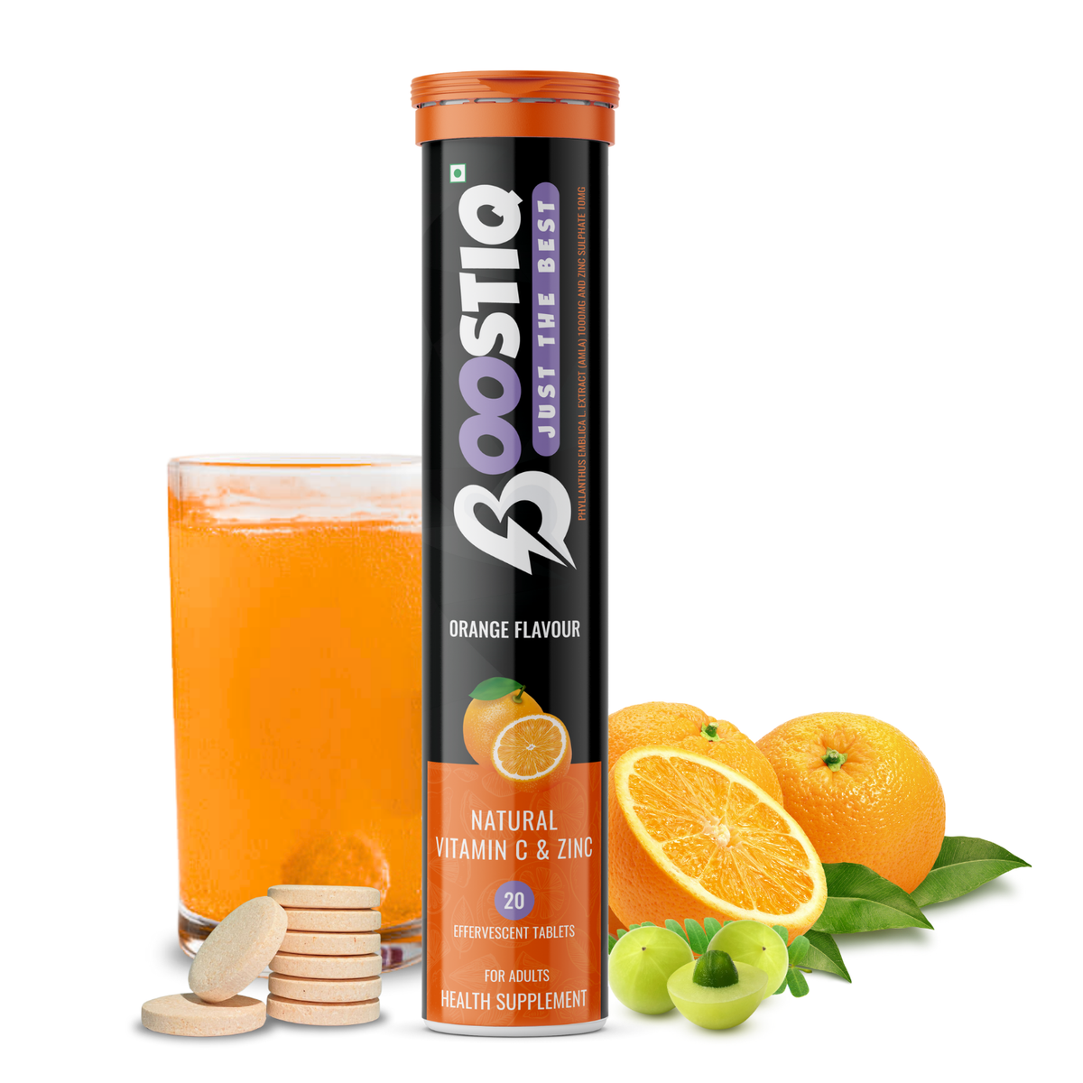 BOOSTIQ Vitamin C & Zinc Effervescent Tablets - Orange Flavour | Grocsy