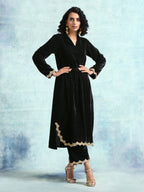 trueBrowns Black Velvet Lace Kurta | Grocsy
