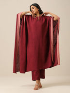 trueBrowns Ruby Wine Slub Texture High Low Kaftan Pant Set | Grocsy