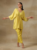 trueBrowns Lime Green Bandhani Printed Silk Drop Shoulder Co-Ord Set | Relove | Grocsy