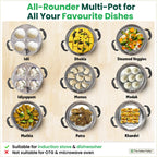 The Indus Valley 8 Pit Tri-Steel Multi Pot Premium Stainless Steel Idli/ Dhokla/ Momo Maker/ Veg Steaming Set, Tri-ply Induction Bottom, 5 Plates, 3L | Grocsy