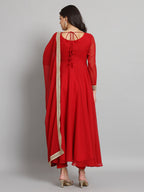 Fab Fashion Cherry Red Georgette Gota Anarkali Set | Grocsy