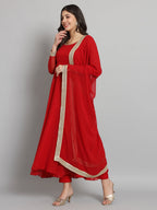 Fab Fashion Cherry Red Georgette Gota Anarkali Set | Grocsy