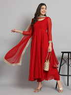 Fab Fashion Cherry Red Georgette Gota Anarkali Set | Grocsy