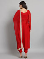 Fab Fashion Cherry Red Georgette Side Slit Set | Grocsy