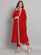 Fab Fashion Cherry Red Georgette Side Slit Set | Grocsy