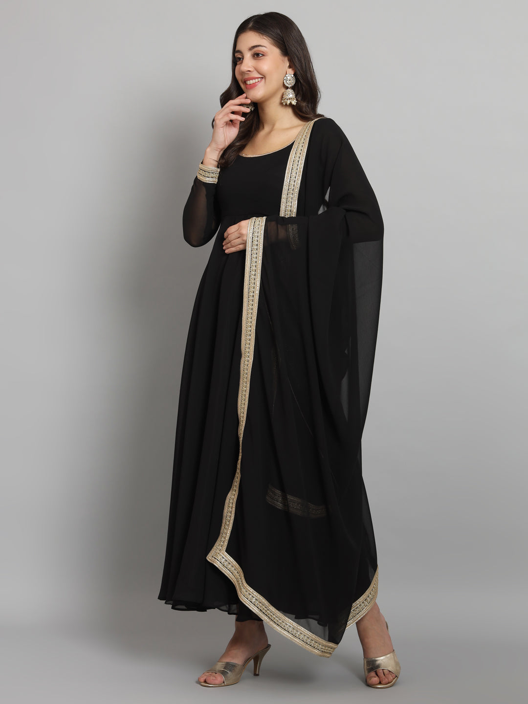 Fab Fashion Black Gota Anarkali Set | Grocsy