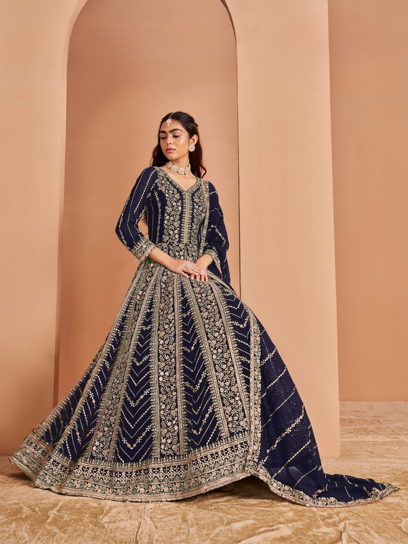 Anaita Navy Blue Georgette Embroidered Salwar Suit | Grocsy