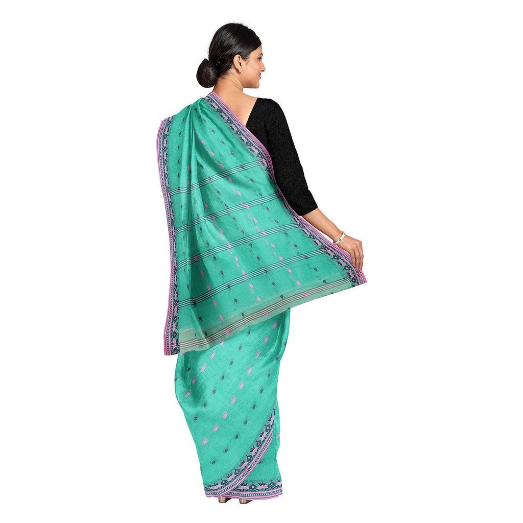 Exclusive Collection 100% Pure Cotton Green Tant Saree With Hand Weaving Work | Grocsy