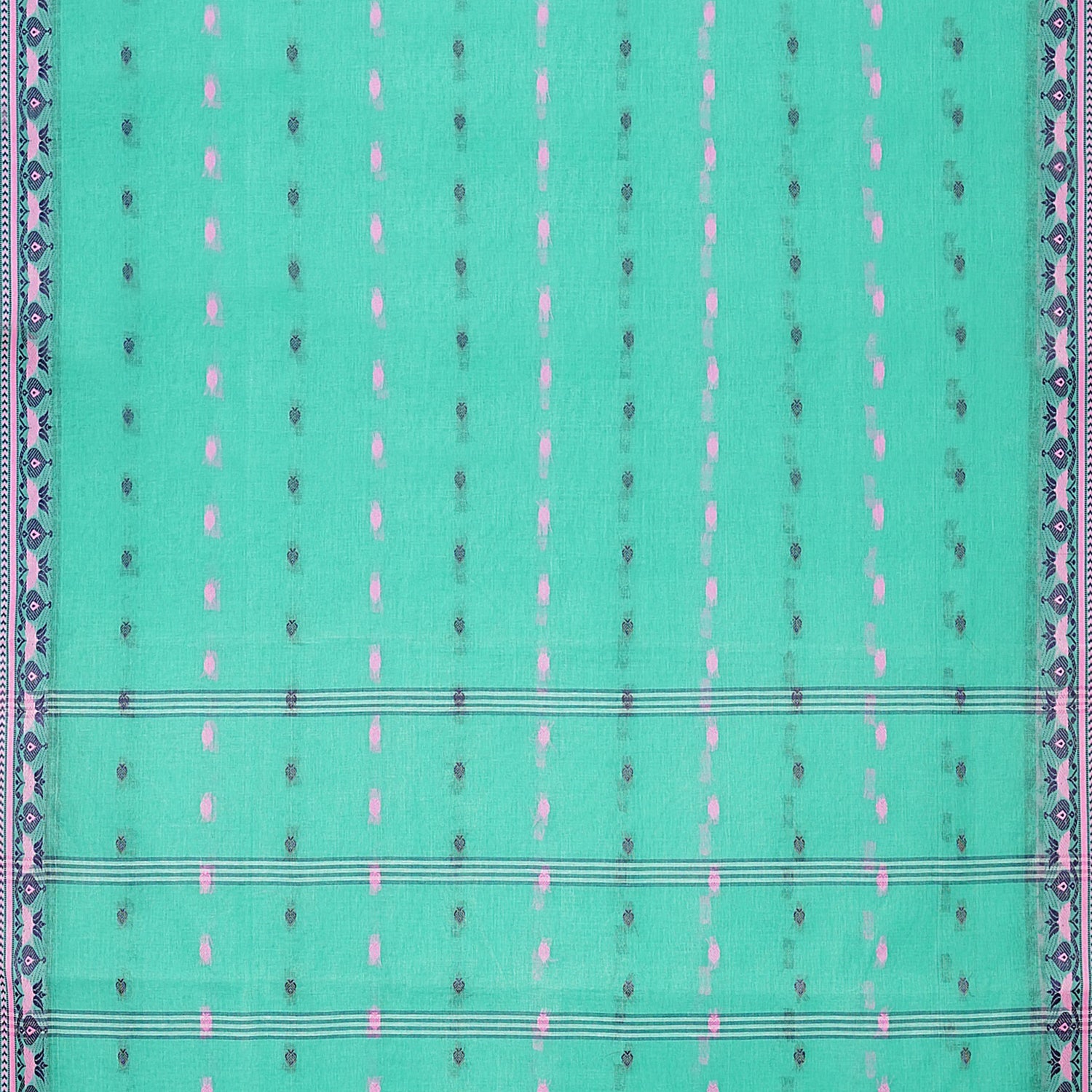 Exclusive Collection 100% Pure Cotton Green Tant Saree With Hand Weaving Work | Grocsy