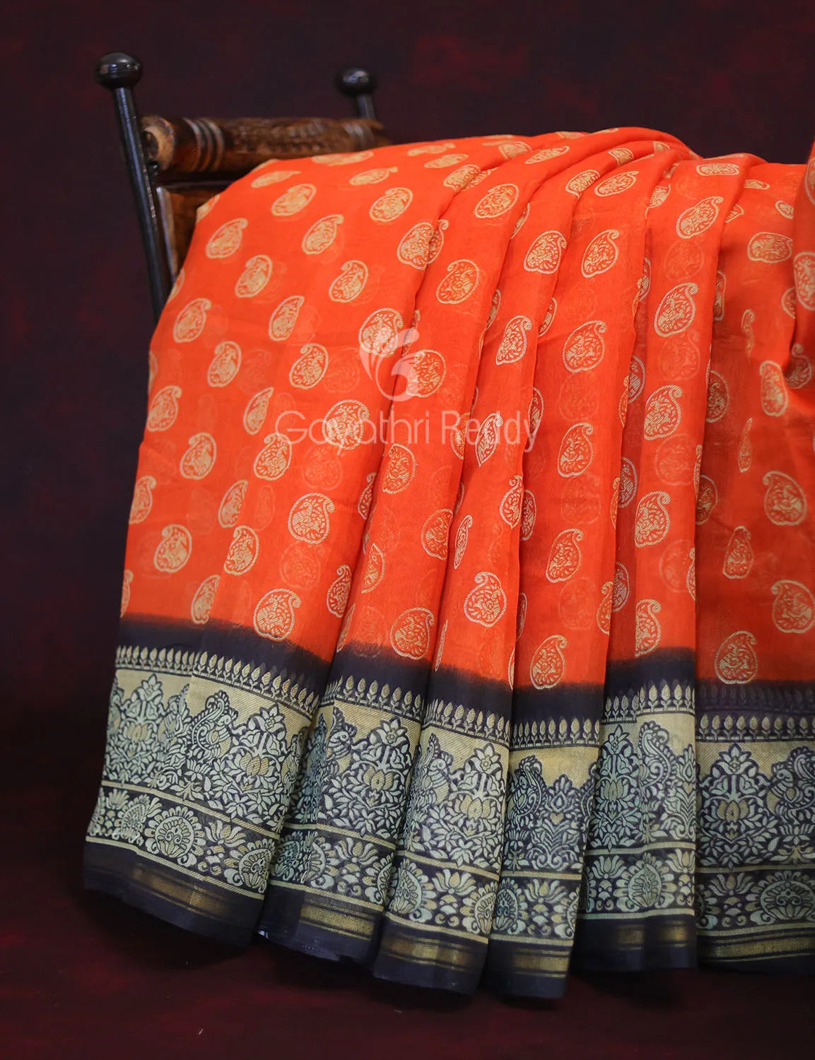 Orange Colored with Motifs Semi Chanderi Saree By Gayathri Reddy Designer Studio | Grocsy