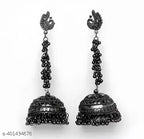 Tehzeeb Creations Women's Black Colour Oxidised Peacock Design Earrings | Grocsy