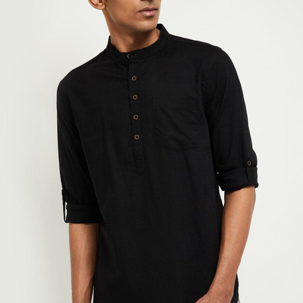 Fabmade Men Black Solid Short Kurta | Grocsy