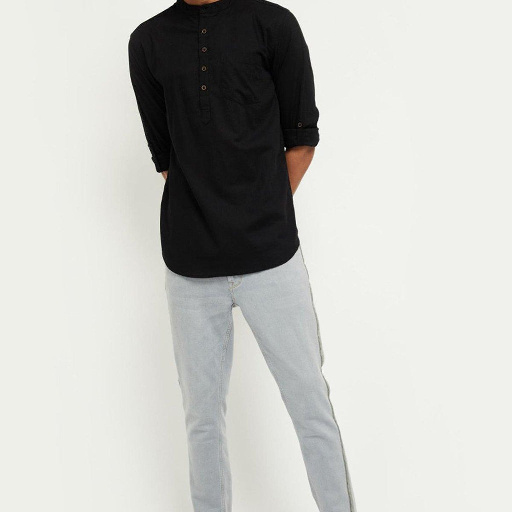 Fabmade Men Black Solid Short Kurta | Grocsy