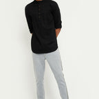 Fabmade Men Black Solid Short Kurta | Grocsy