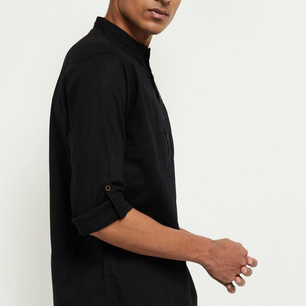 Fabmade Men Black Solid Short Kurta | Grocsy