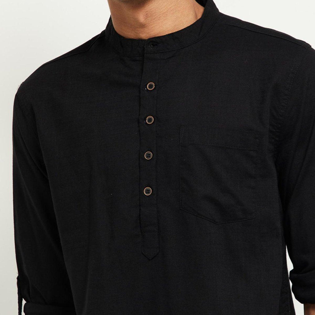 Fabmade Men Black Solid Short Kurta | Grocsy
