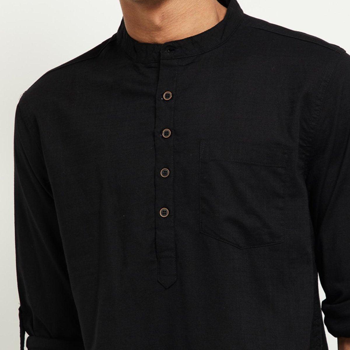 Fabmade Men Black Solid Short Kurta | Grocsy
