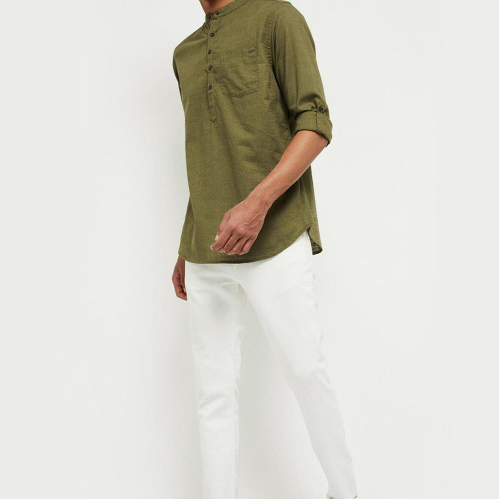 Fabmade Men Olive Green Solid Short Length Kurta | Grocsy