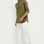Fabmade Men Olive Green Solid Short Length Kurta | Grocsy