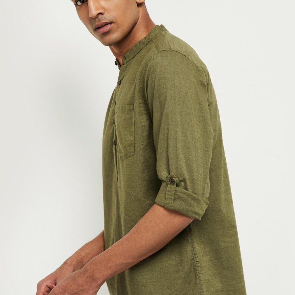 Fabmade Men Olive Green Solid Short Length Kurta | Grocsy