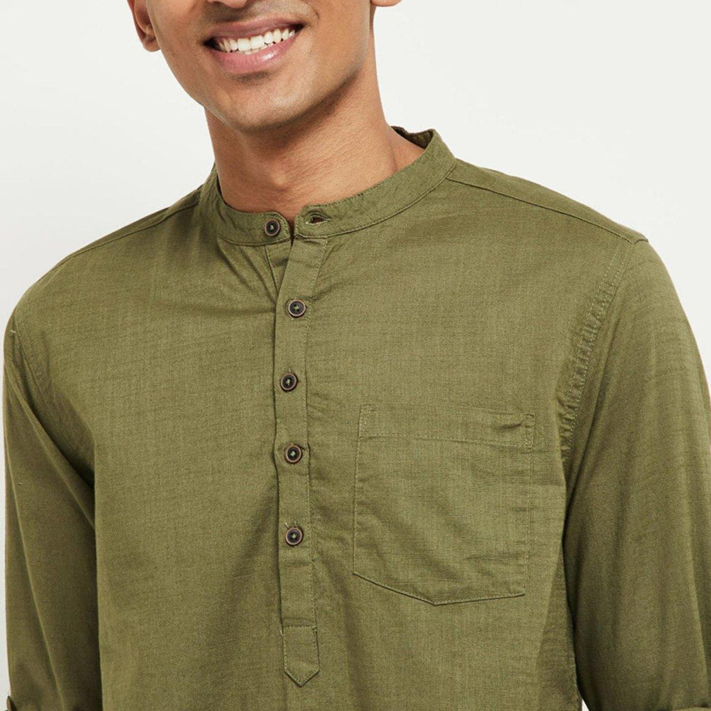 Fabmade Men Olive Green Solid Short Length Kurta | Grocsy