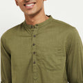 Fabmade Men Olive Green Solid Short Length Kurta | Grocsy