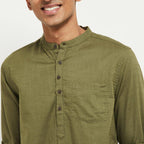 Fabmade Men Olive Green Solid Short Length Kurta | Grocsy