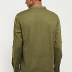 Fabmade Men Olive Green Solid Short Length Kurta | Grocsy