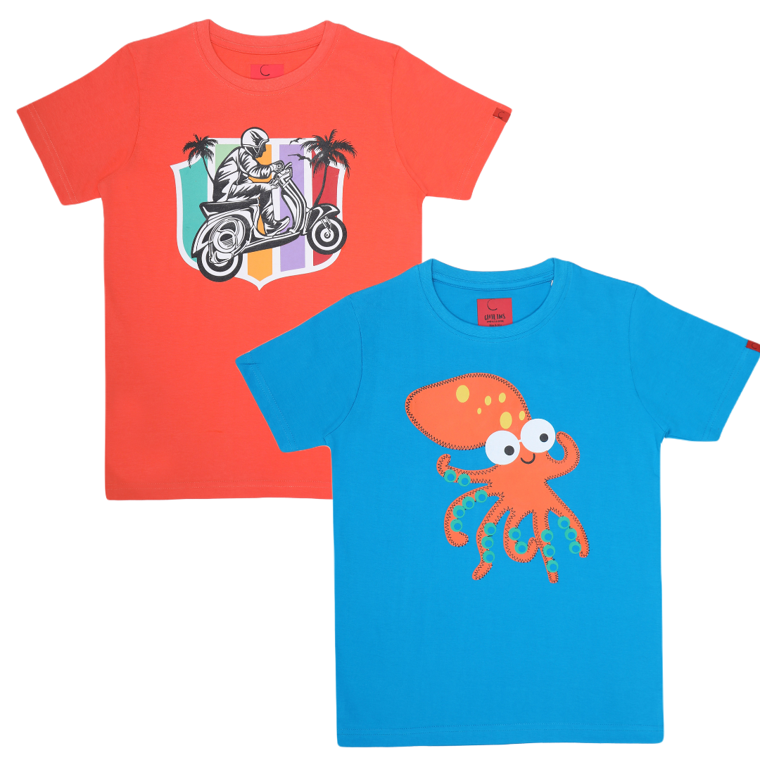 Chilins Round Neck Printed Super Combed Cotton T-shirt(Pack of 2) | Grocsy