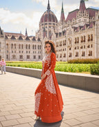 Anaita Orange Silk Stitched Suit With Embroidery Work | Grocsy