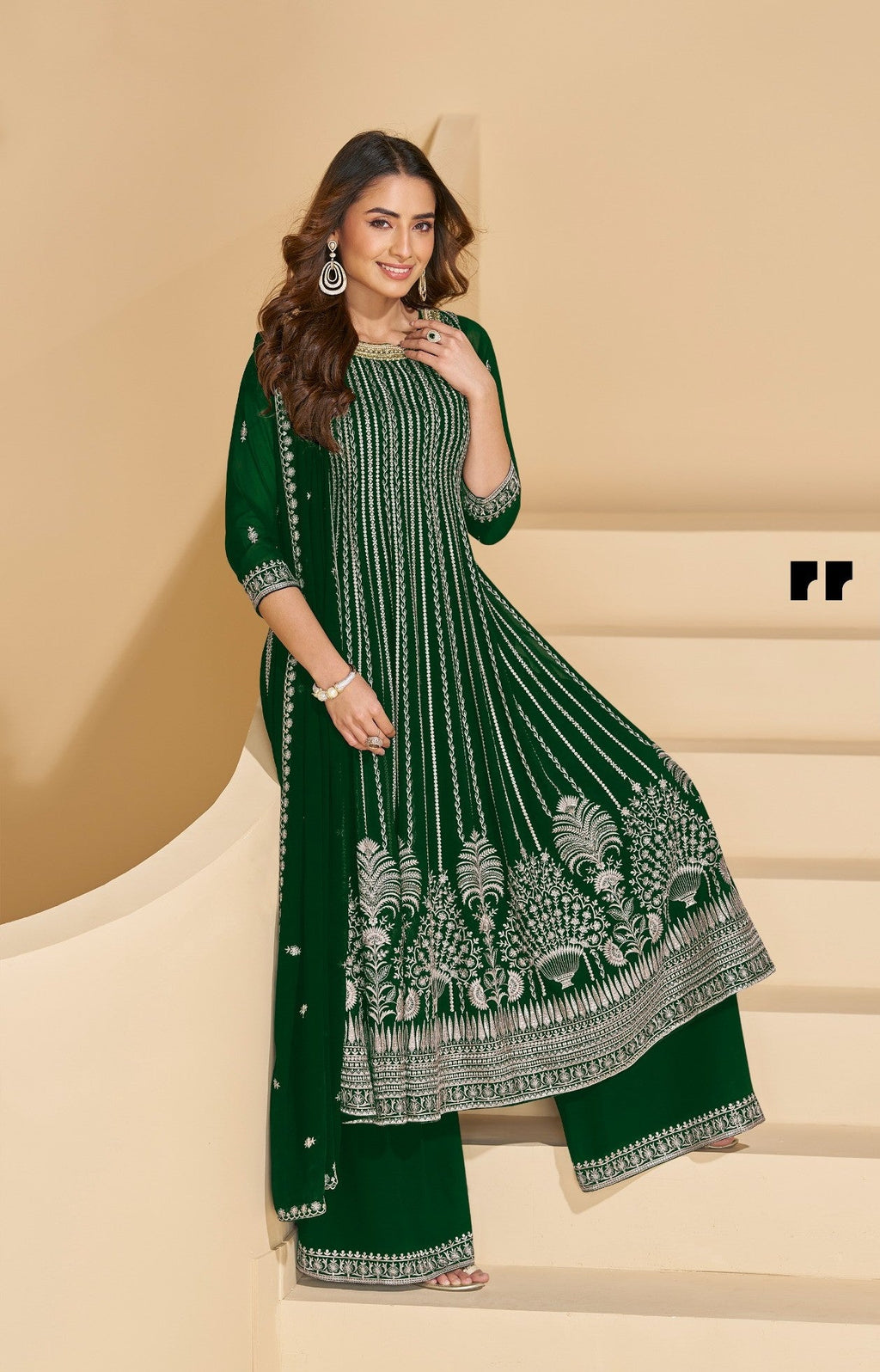 Anaita D Green Faux Georgette Stitched Plazzo Suit with Sequence Work | Grocsy
