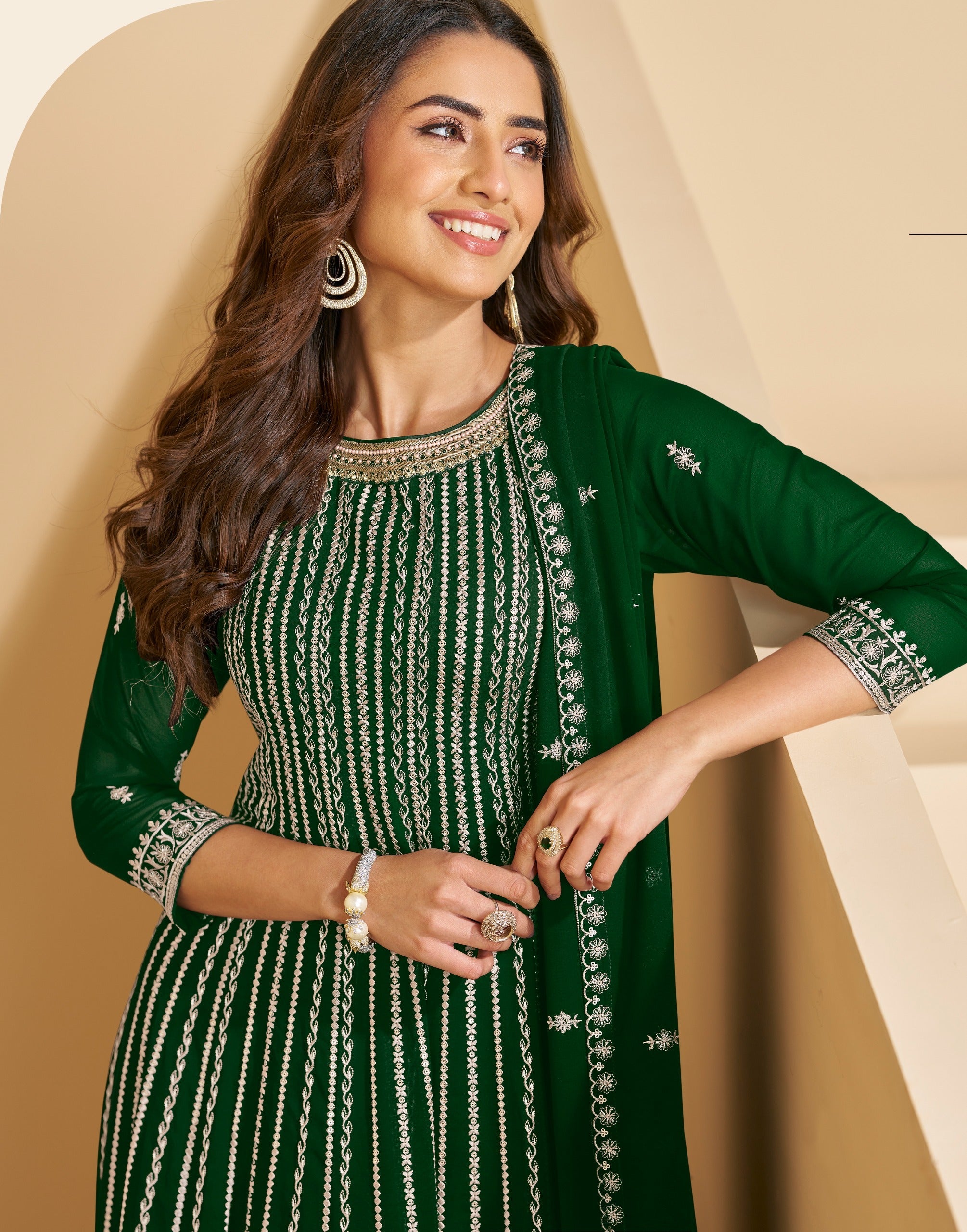 Anaita D Green Faux Georgette Stitched Plazzo Suit with Sequence Work | Grocsy
