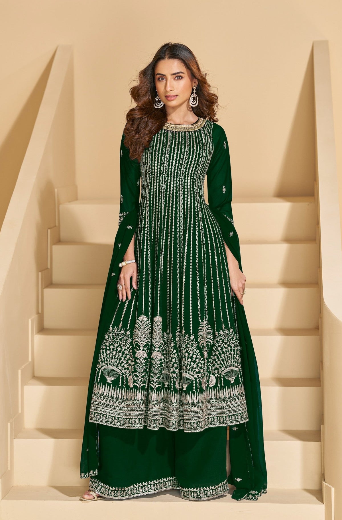 Anaita D Green Faux Georgette Stitched Plazzo Suit with Sequence Work | Grocsy
