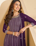 Anaita Violet Faux Georgette Stitched Plazzo Suit with Sequence Work | Grocsy