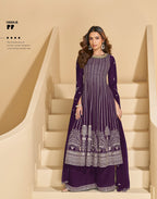 Anaita Violet Faux Georgette Stitched Plazzo Suit with Sequence Work | Grocsy