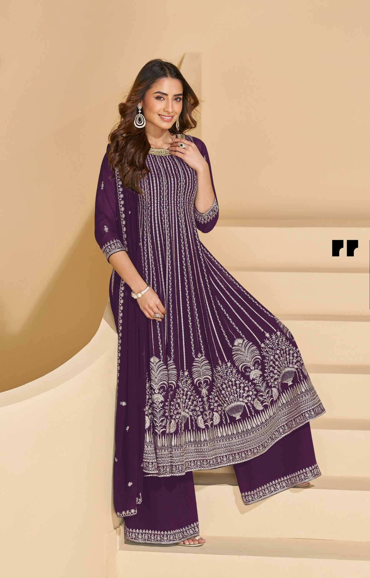 Anaita Violet Faux Georgette Stitched Plazzo Suit with Sequence Work | Grocsy