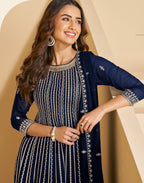 Anaita Navy Faux Georgette Stitched Plazzo Suit with Sequence Work | Grocsy